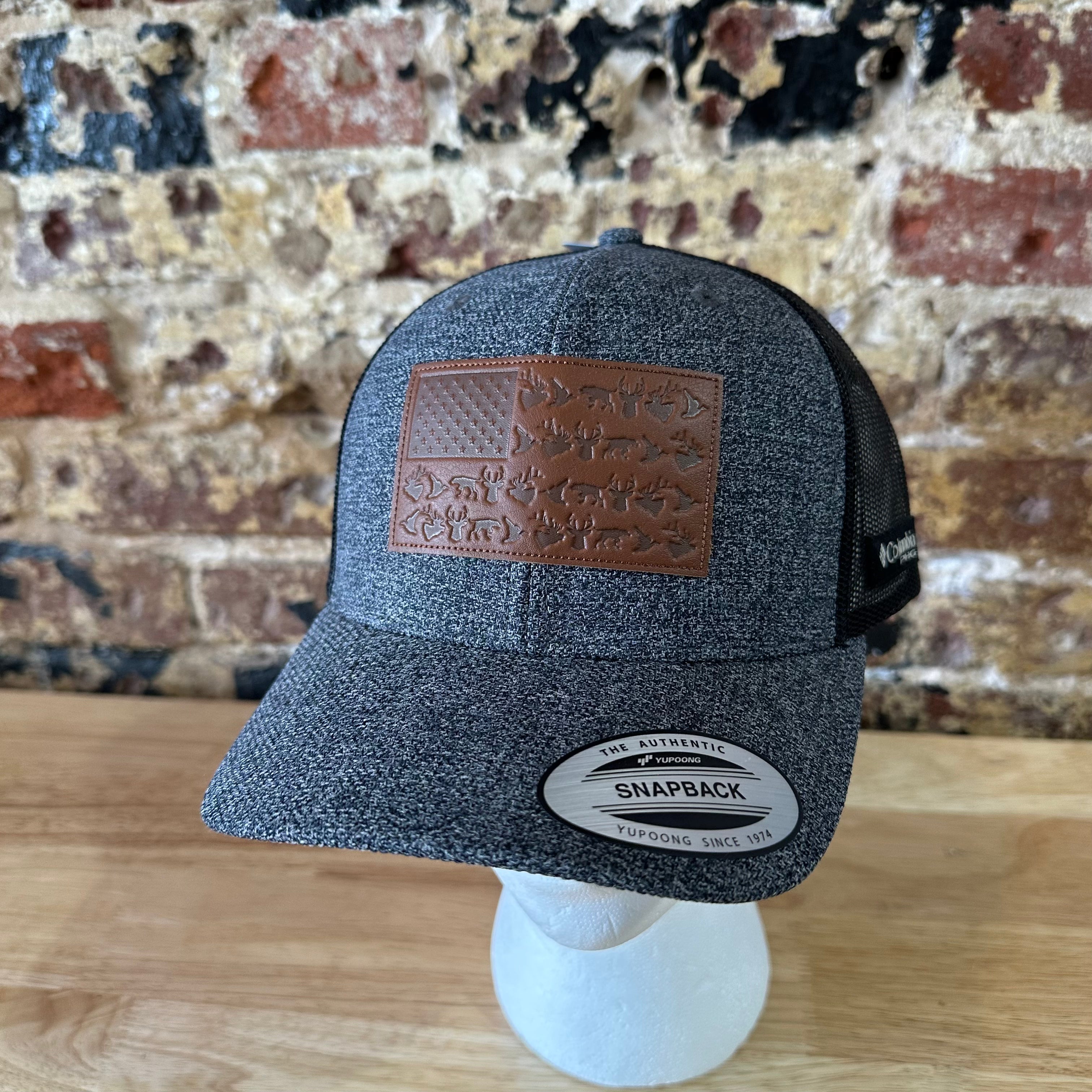 Columbia PFG Hat Snapback Gray USA Flag Fish Mesh back Logo NWT