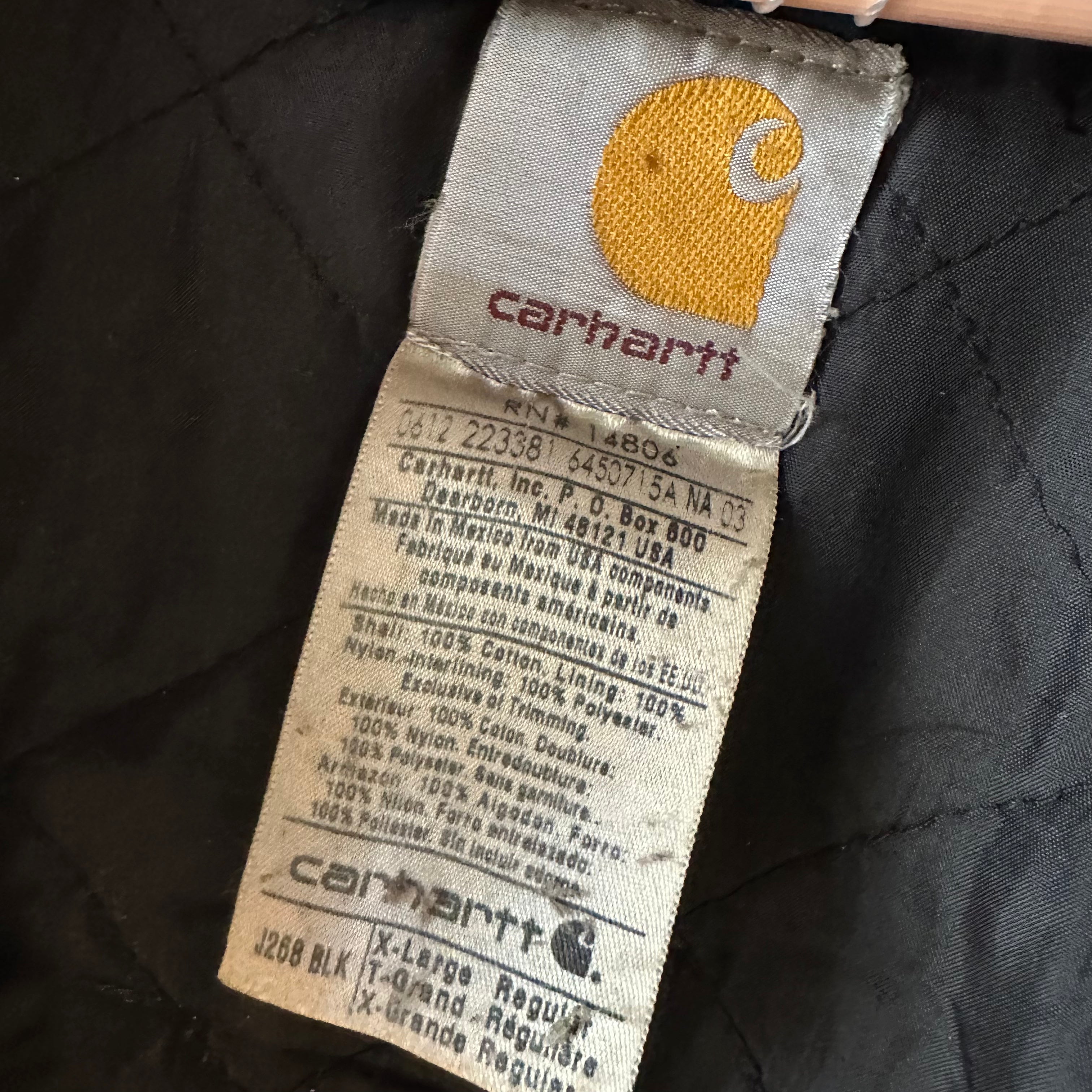 Carhartt J268 Black Jacket Men’s XL