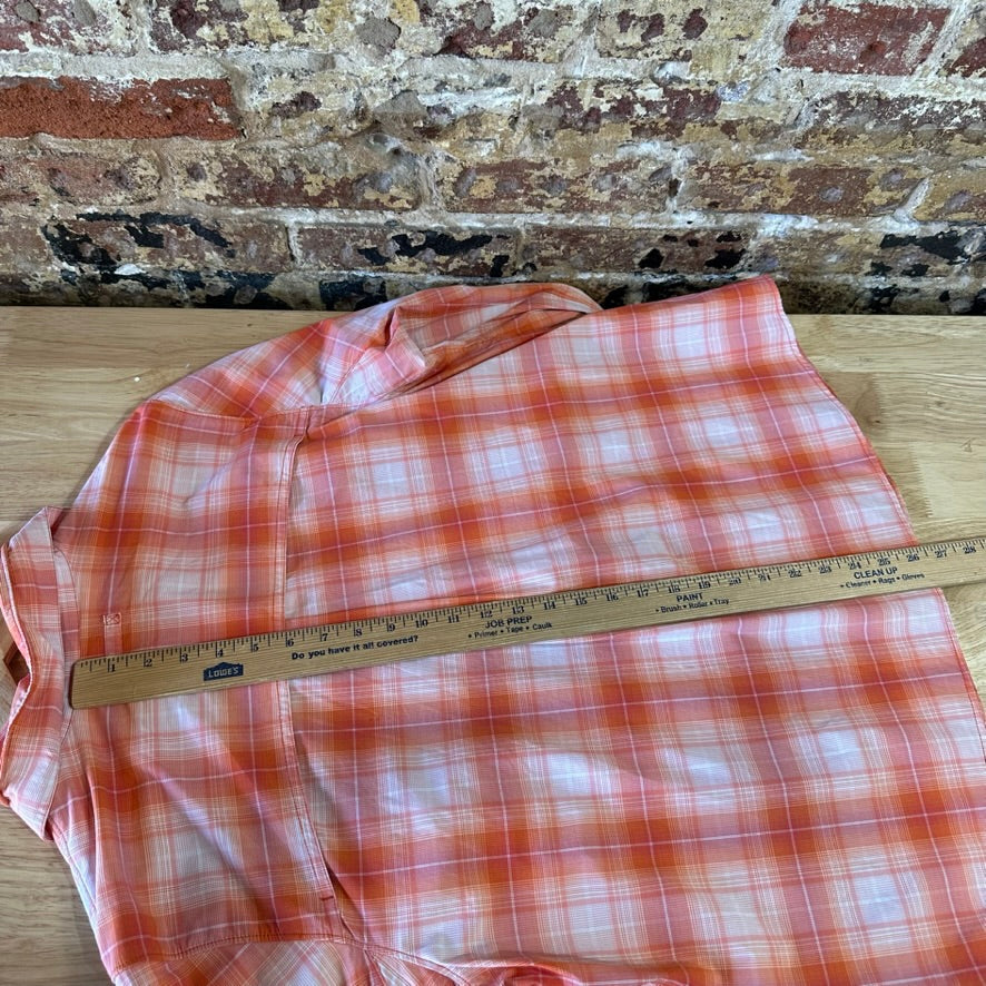 Duluth Trading Womens 2XL Button Up Shirt Orange Plaid Long sleeve vented