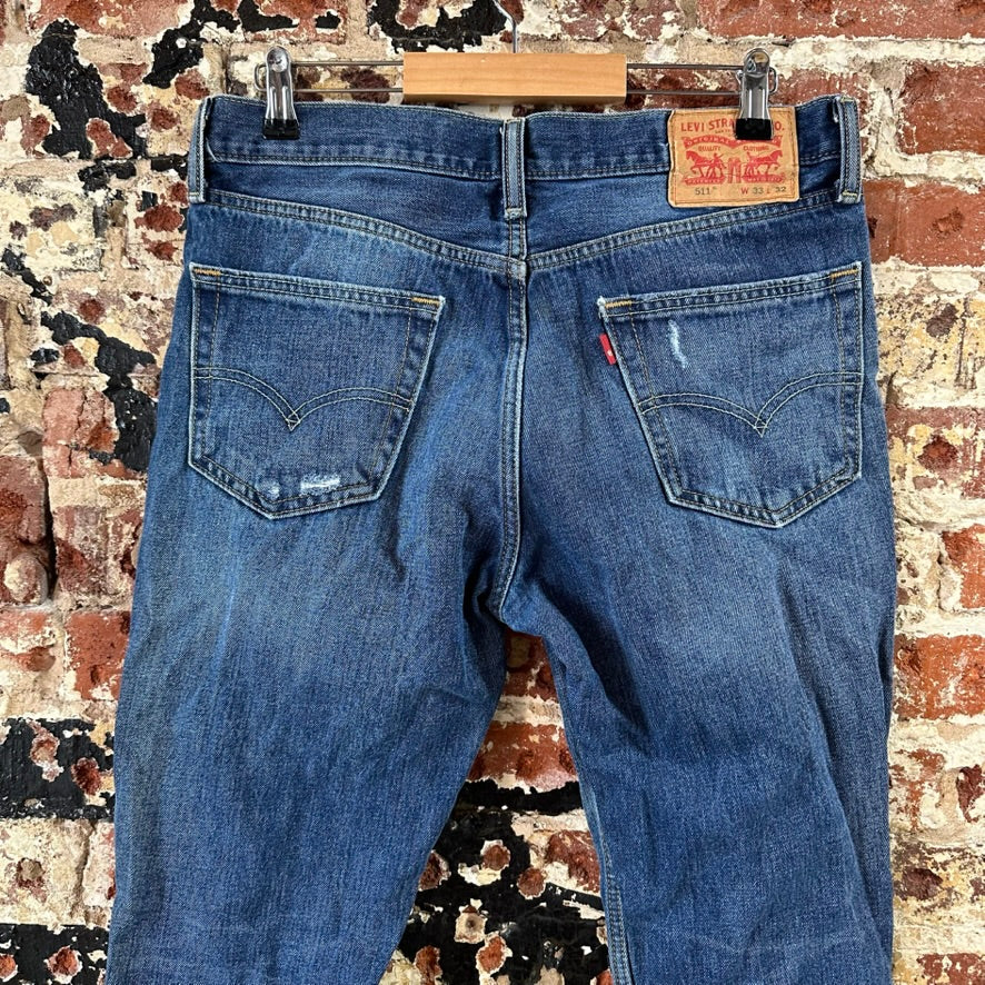 Levis Mens 511 Blue Jeans 33x32 Slim Fit Modern Denim Levi's Distressed