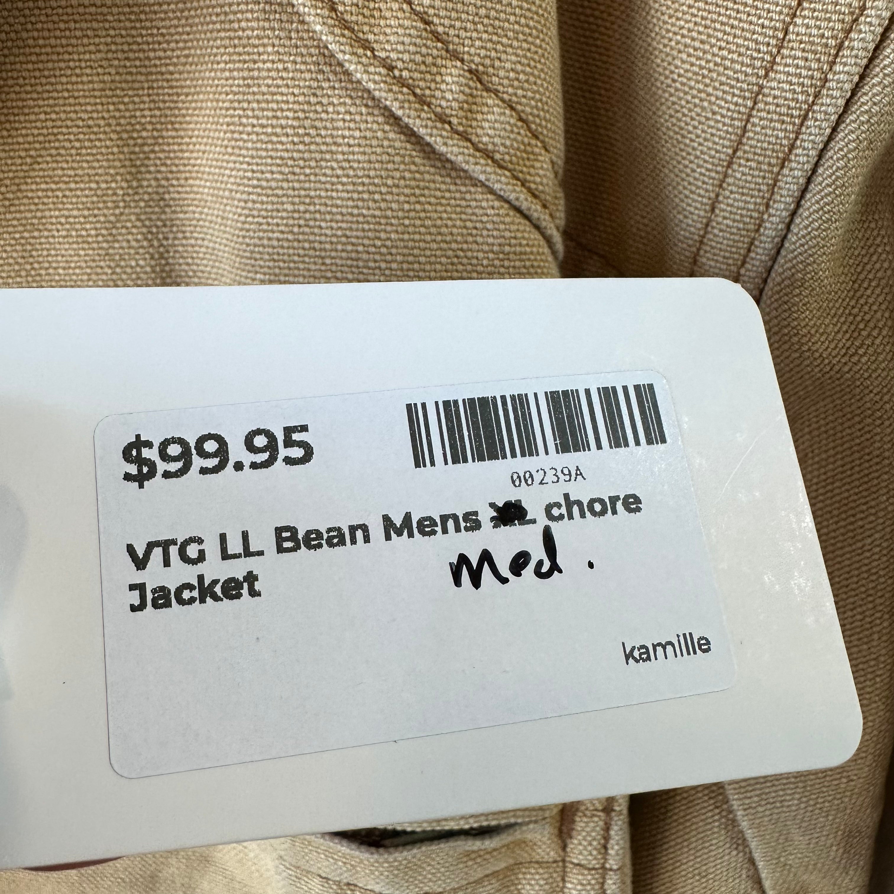 LL Bean Chore Jacket Mens Medium Canvas Barn Coat Lined Corduroy Collar&nbsp;