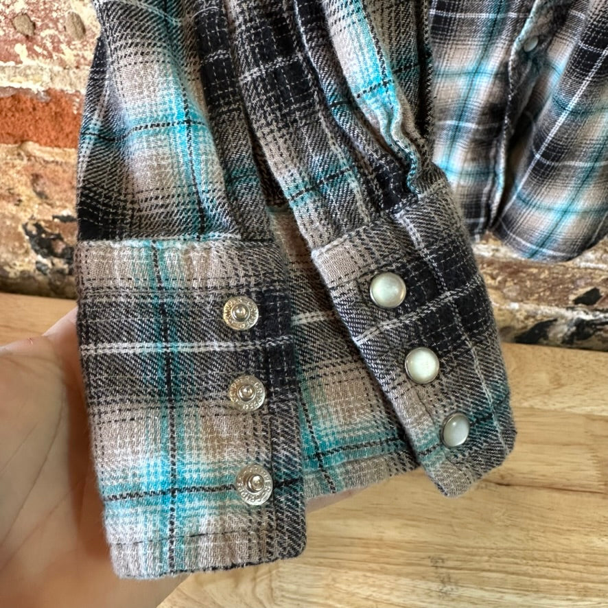 Wrangler Wrancher Flannel Shirt Mens XL Pearl Snap Button Long Sleeve Plaid