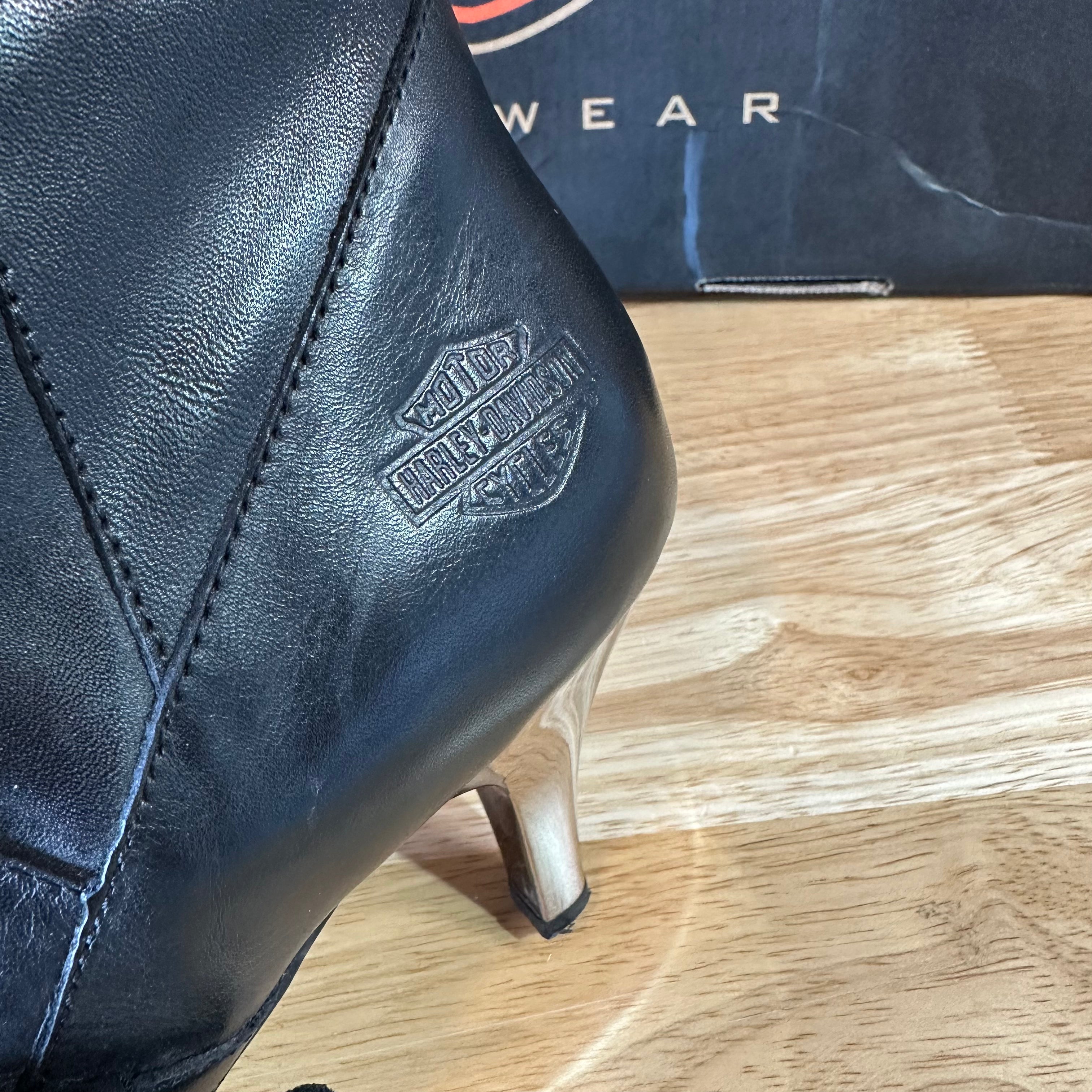 Harley-Davidson Women's 7.5 Black Stiletto Heel Zipper Biker Boots Amelia Chrome