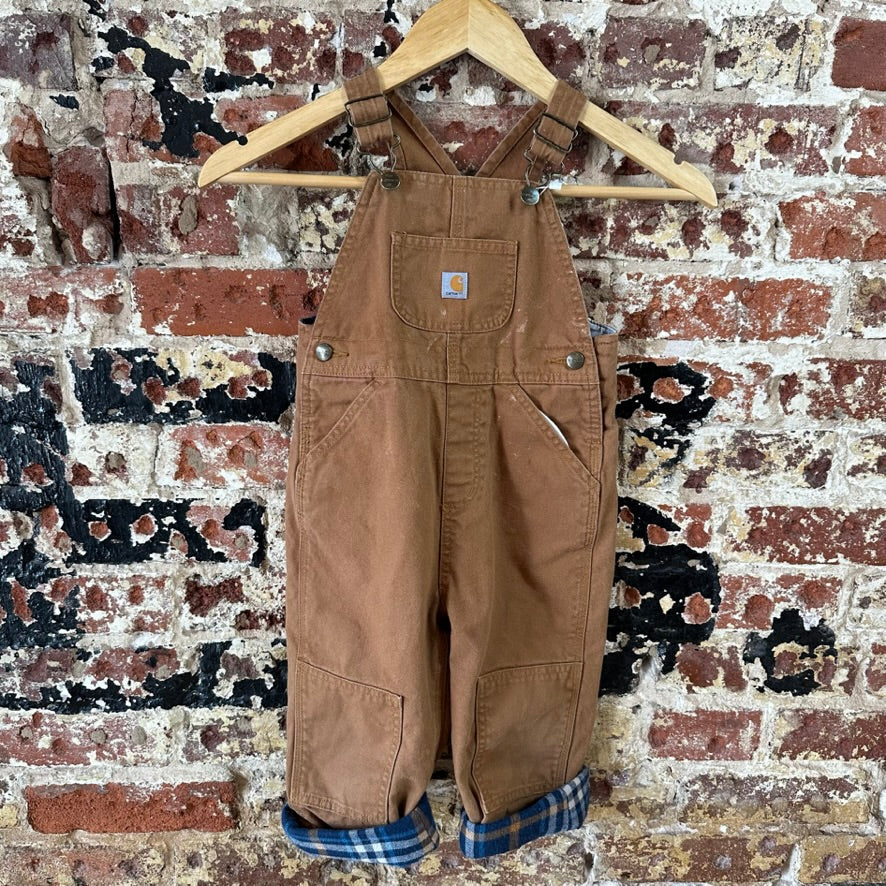 Carhartt Brown Flannel Lined Bibs Boys 3T