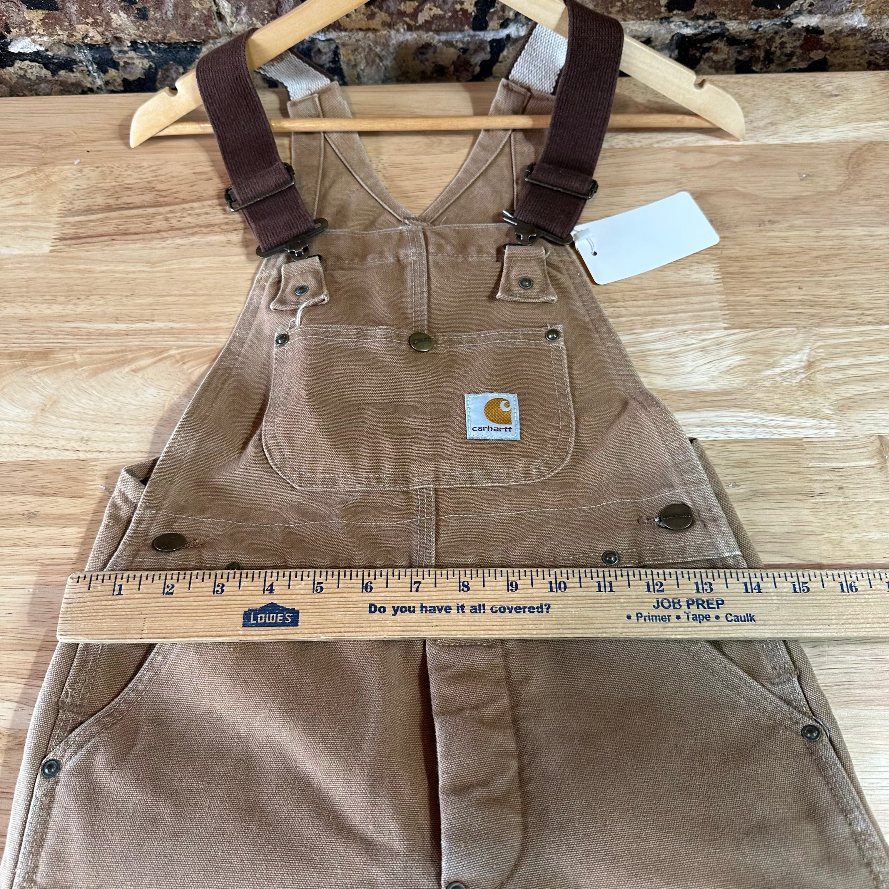 Vintage Carhartt Boy's Medium Brown Bib Insulated Overalls Double Knee Farm Bibs