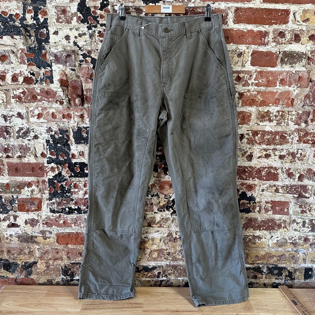 Carhartt Mens 34x32 Light Brown Double Knee Pants