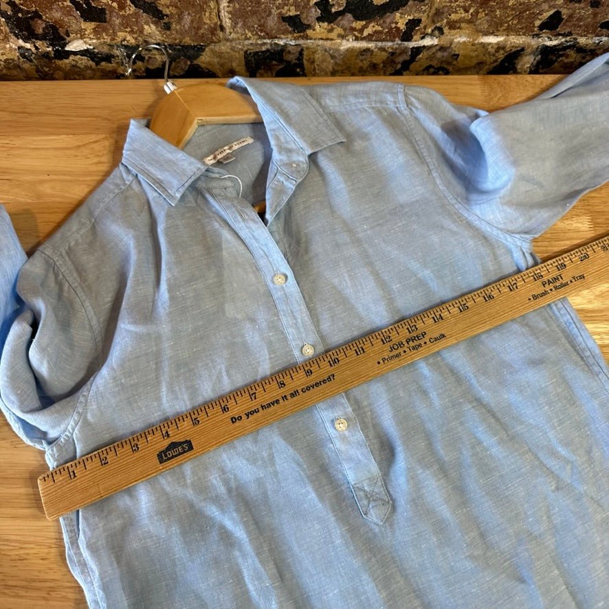 Southern Tide Womens XS 1/4 Button Linen Shirt Blue long sleeve