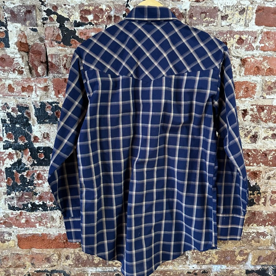 Plains Button Up Shirt Mens Small Western Long Sleeve Blue