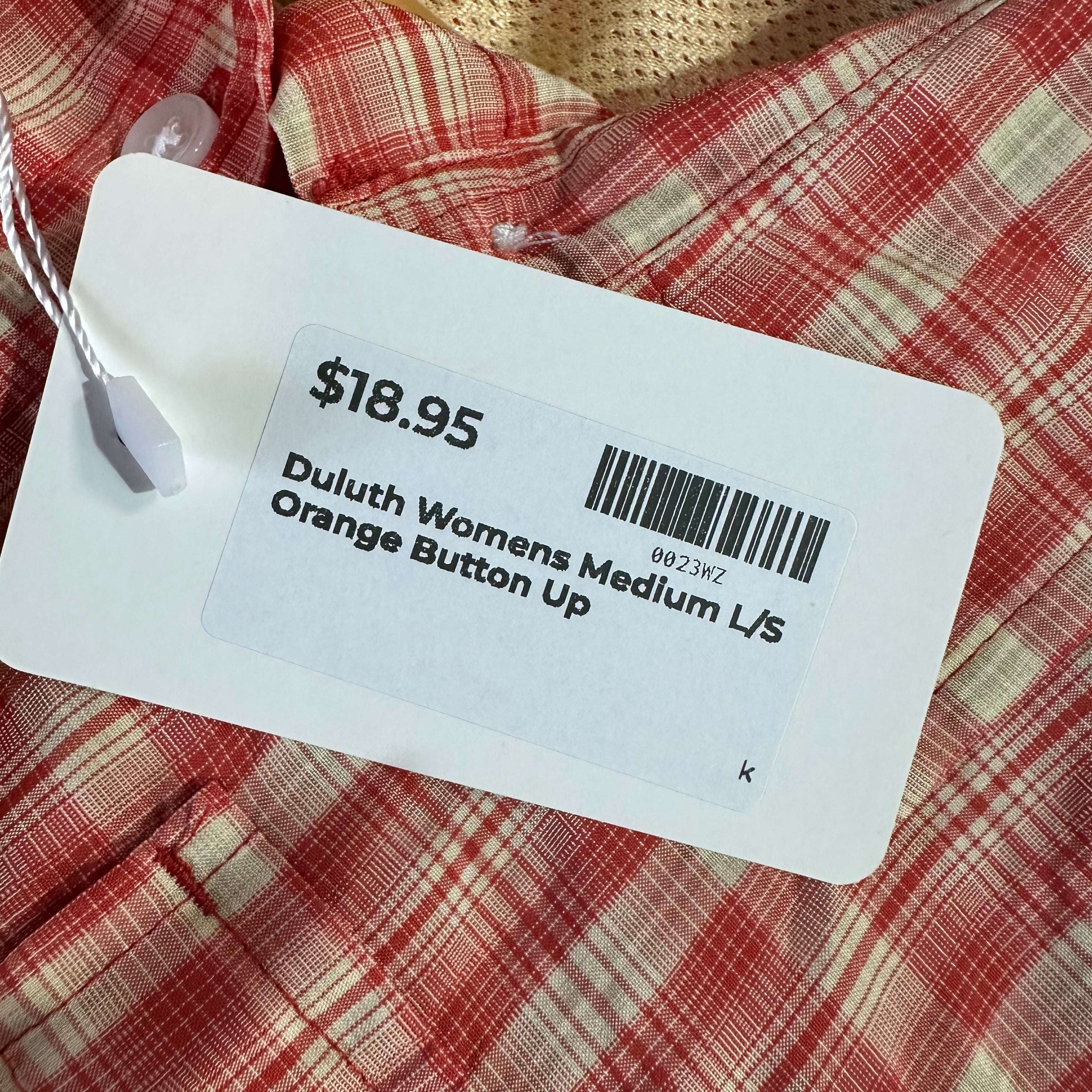 Duluth Trading Womens Medium Button Up Shirt Orange Plaid Long sleeve vented