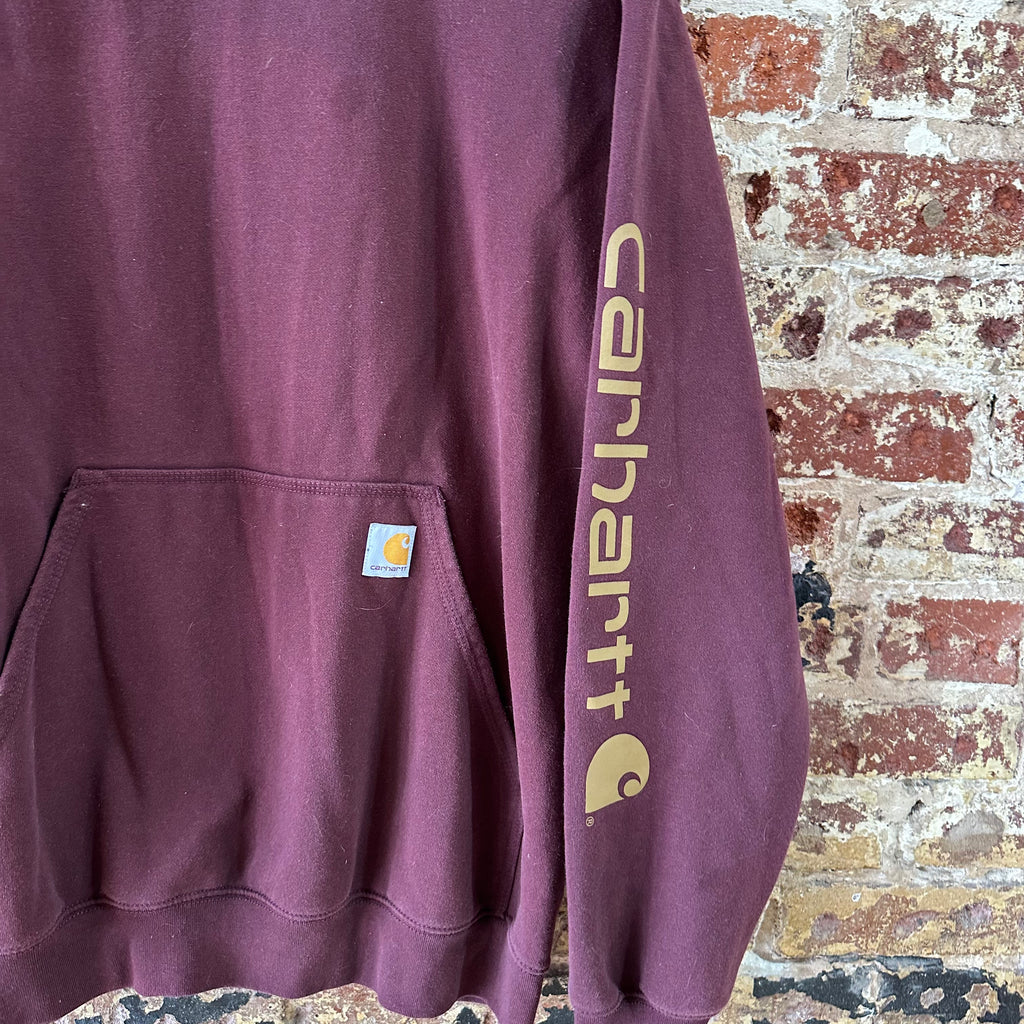 Carhartt Men's Large Sleeve Logo Hoodie Loose Fit Workwear Purple