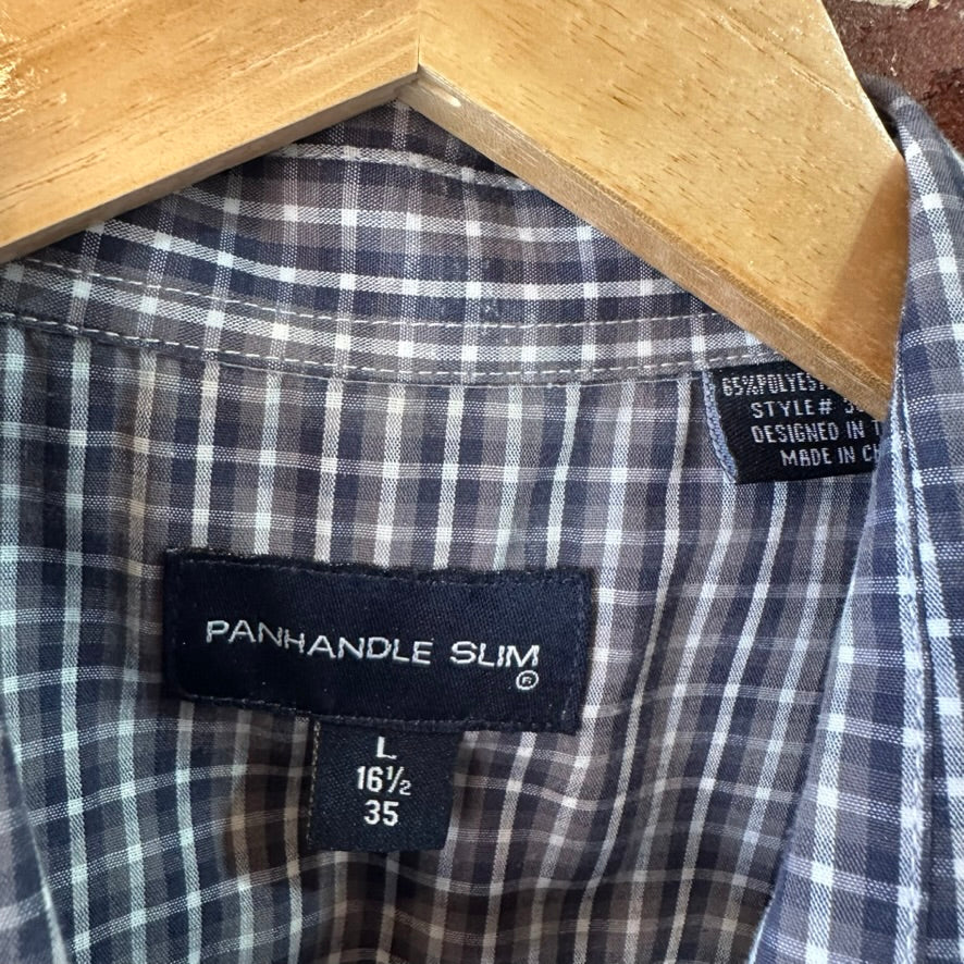 Panhandle Slim Large Shirt Button Down Long Sleeve Blue Western Gray Plaid