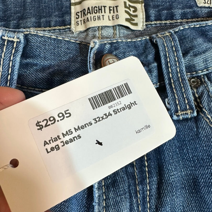 Ariat M5 Straight Blue Jeans Men's 32x34 Western Cowboy