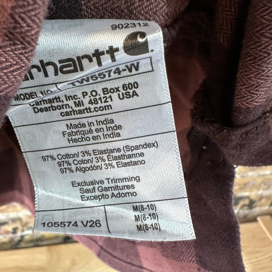 Carhartt Womens Medium Button Up Flannel Shirt Purple Plaid long sleeve Loose
