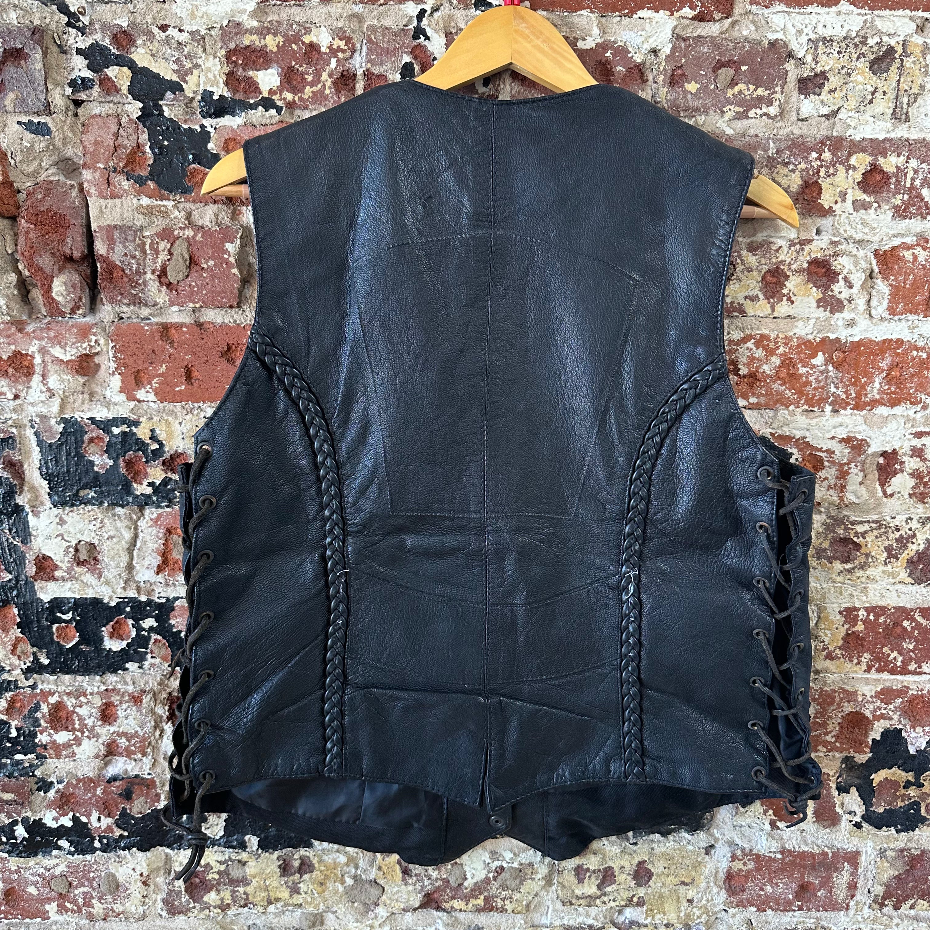 Vintage Hot Leathers Motorcycle Biker Vest Men’s L Black Moto 80s VTG Genuine
