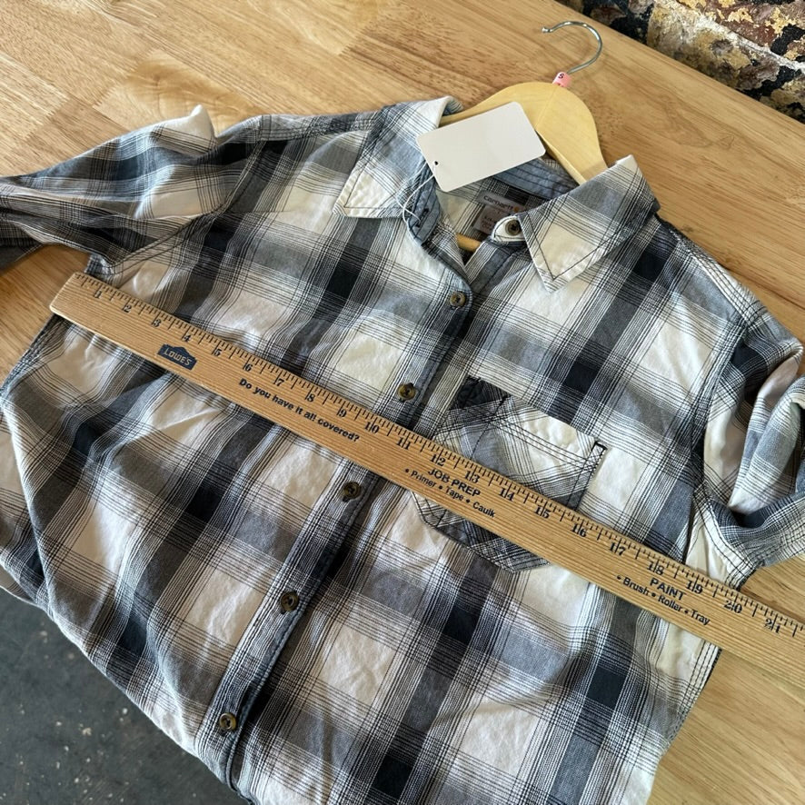 Carhartt Womens Small Button Shirt long Sleeve Button Up Workwear Black plaid