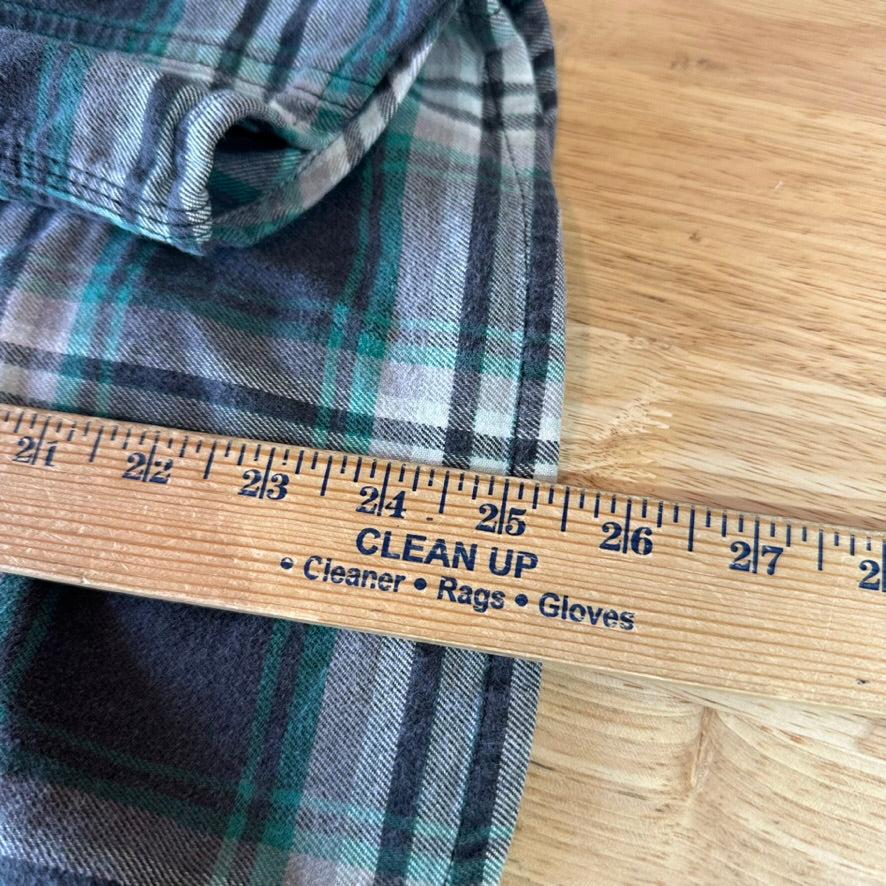 Carhartt Womens Small Button Up Flannel Shirt Gray Green Plaid long sleeve