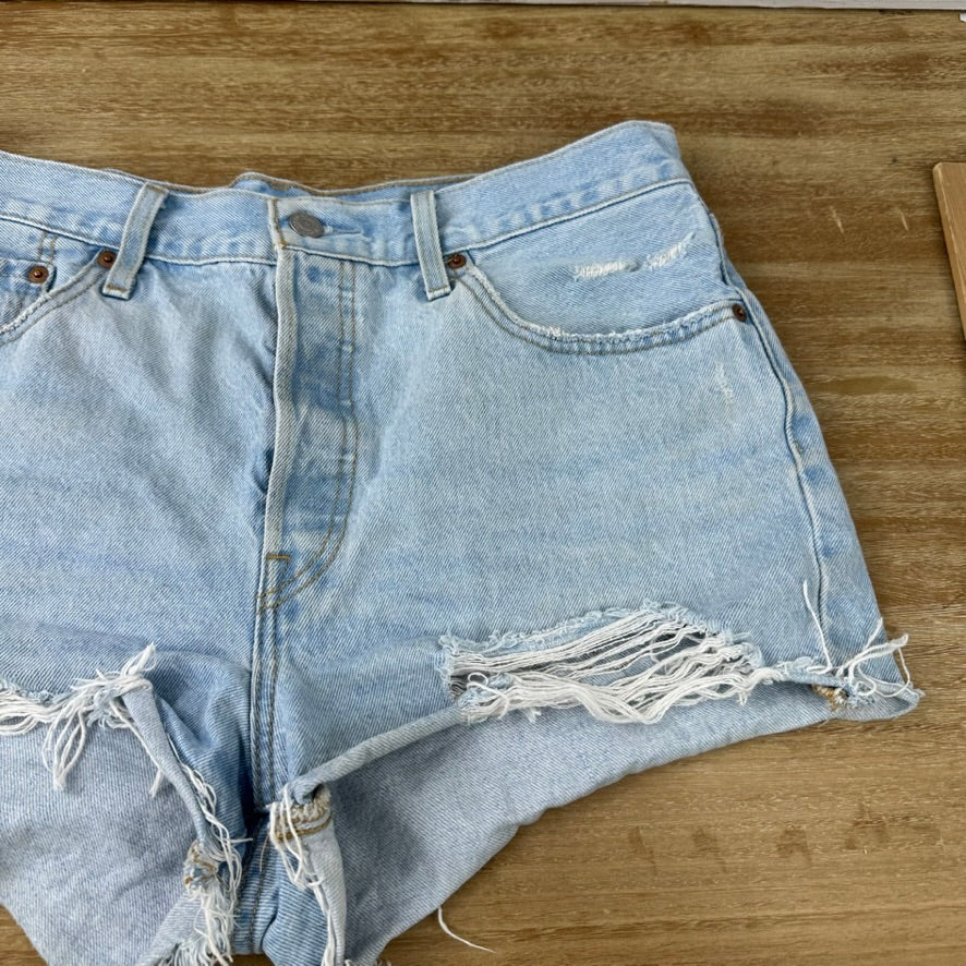Levi's Cut Off Denim Blue Jean Shorts Womens 33 Distressed - 34x2"