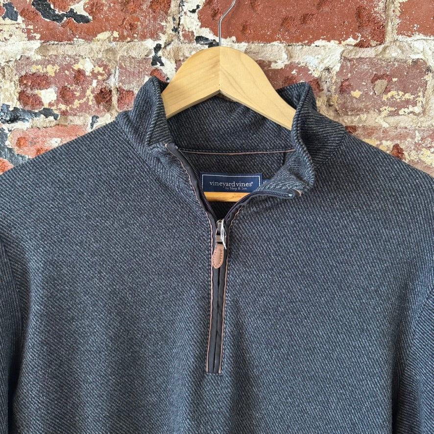 Vineyard Vines 1/4 Zip Small Oxford Pique Pullover Black Cotton Pullover preppy