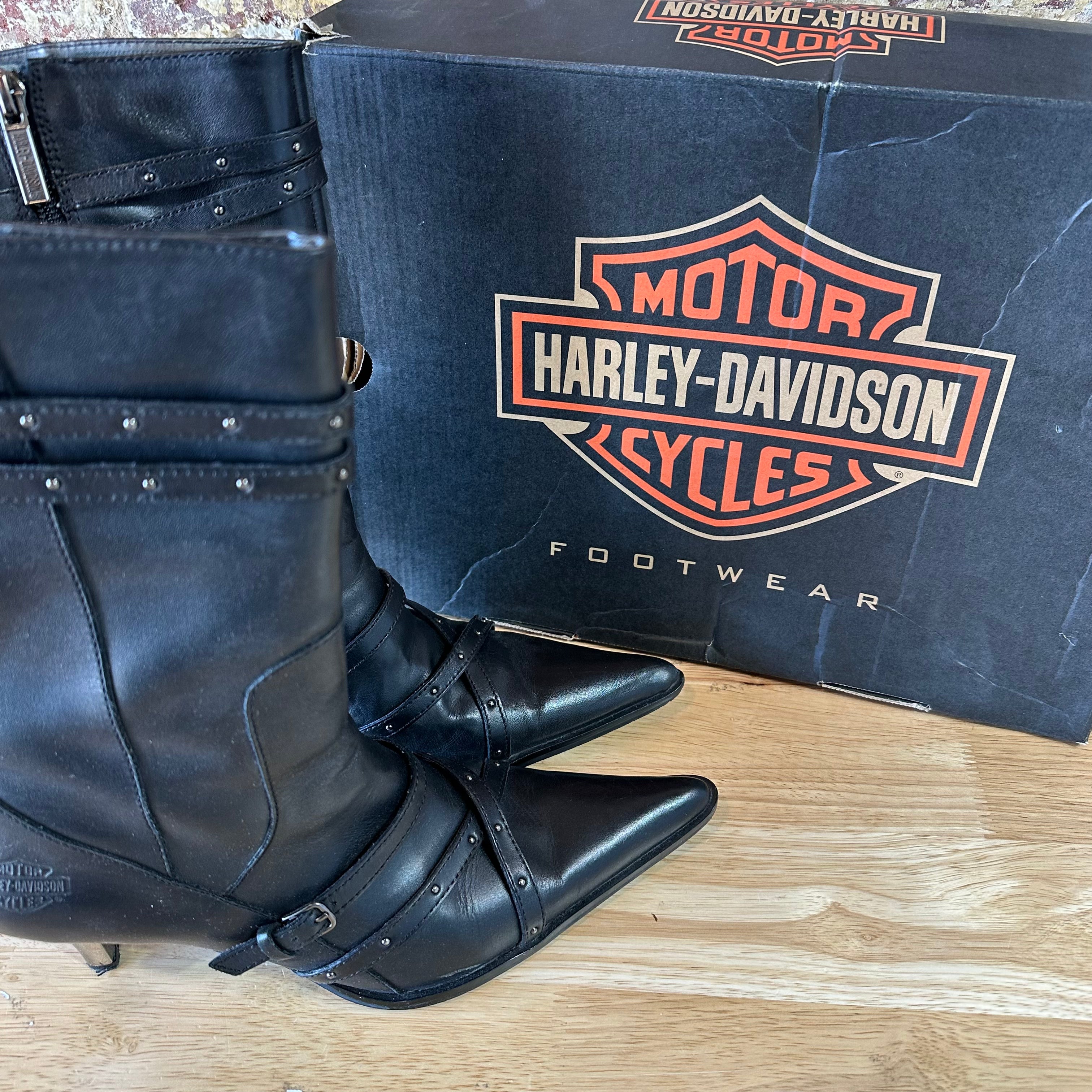 Harley-Davidson Women's 7.5 Black Stiletto Heel Zipper Biker Boots Amelia Chrome