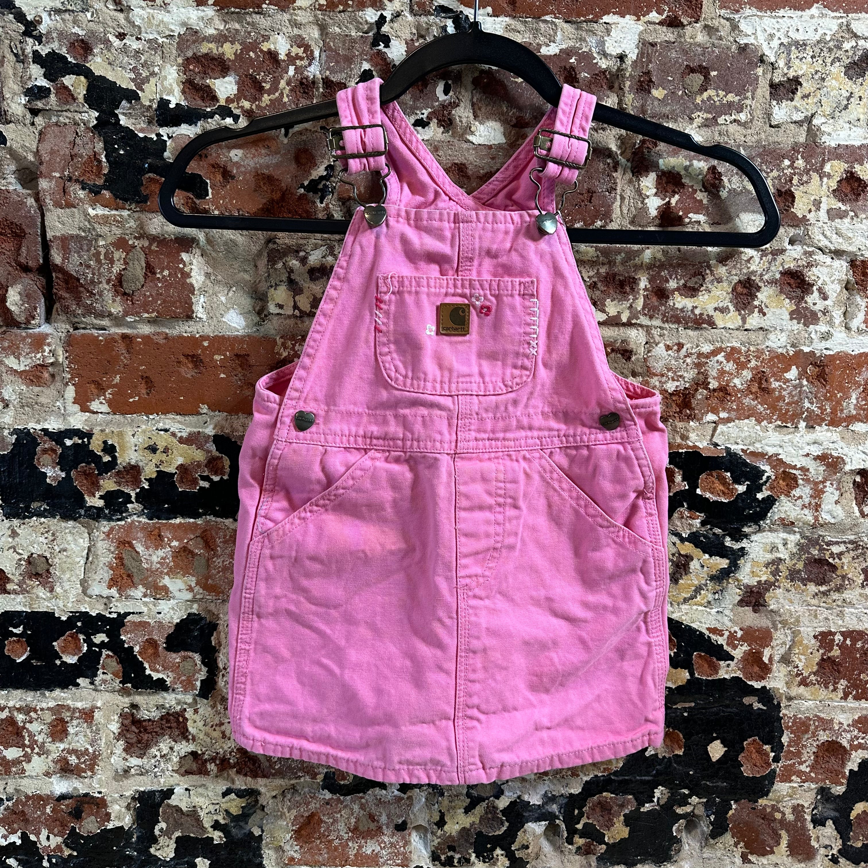 Carhartt Toddler Girls Size 7M pink Jean skirt denim bibs overalls cotton