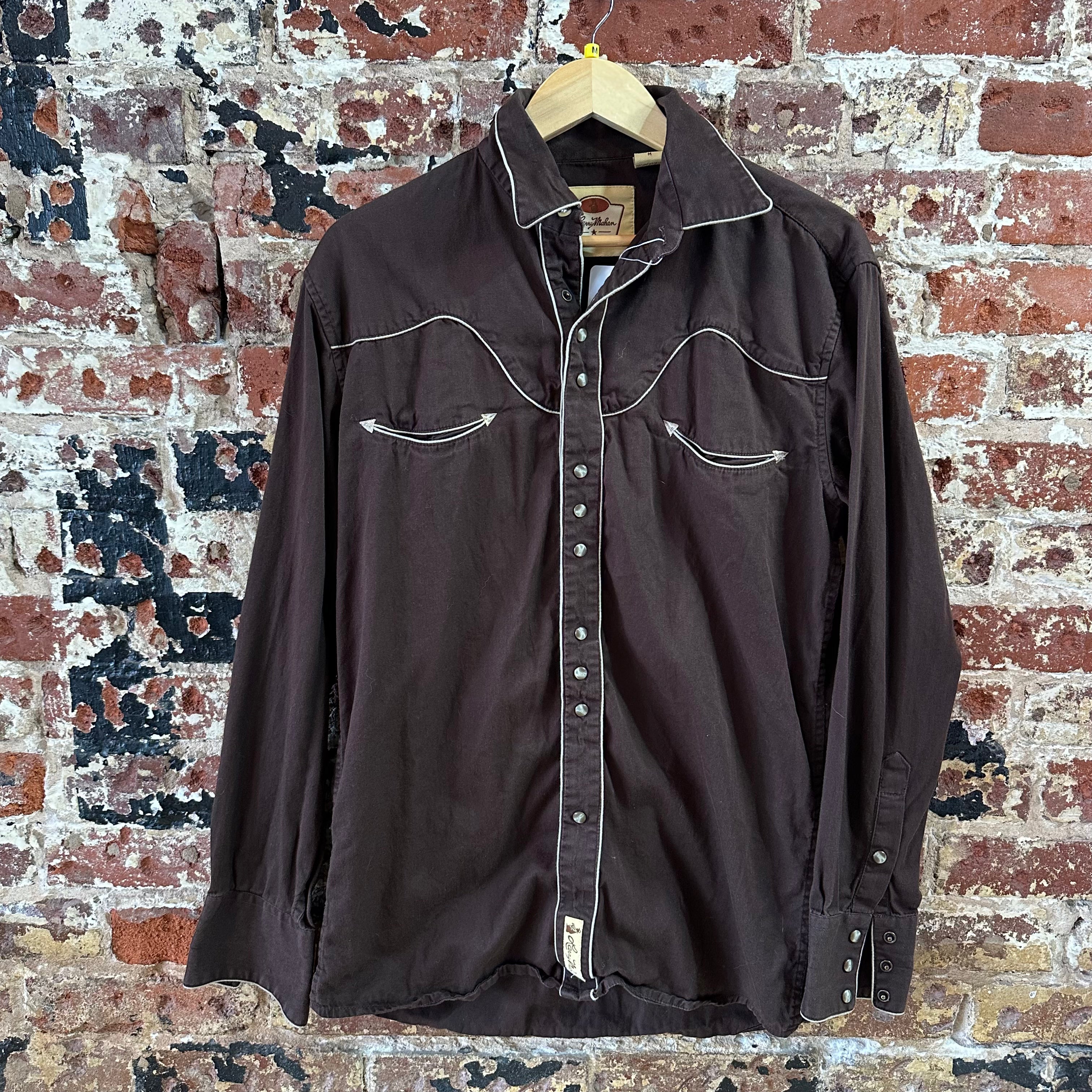 Larry Mahan Brown Snap Button Up Shirt Long Sleeve Western Mens Size Medium