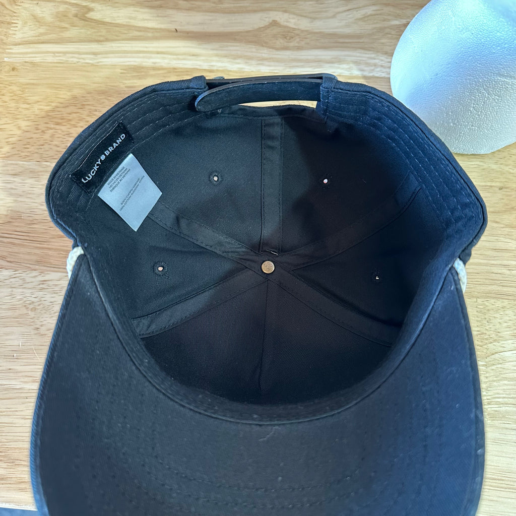 Lucky Brand Dungarees baseball Hat SnapBack black logo patch rope detail NEW