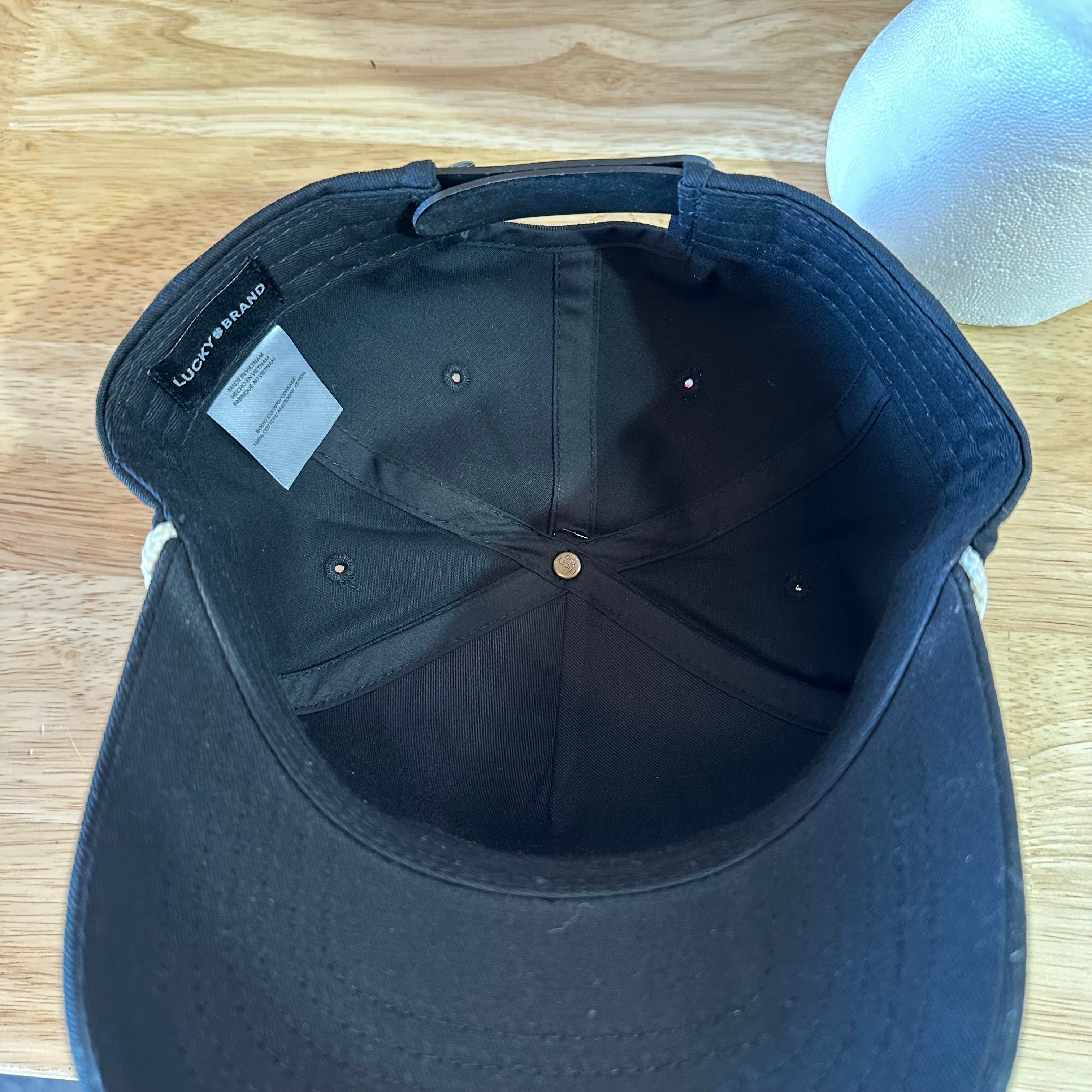 Lucky Brand Dungarees baseball Hat SnapBack black logo patch rope detail NEW