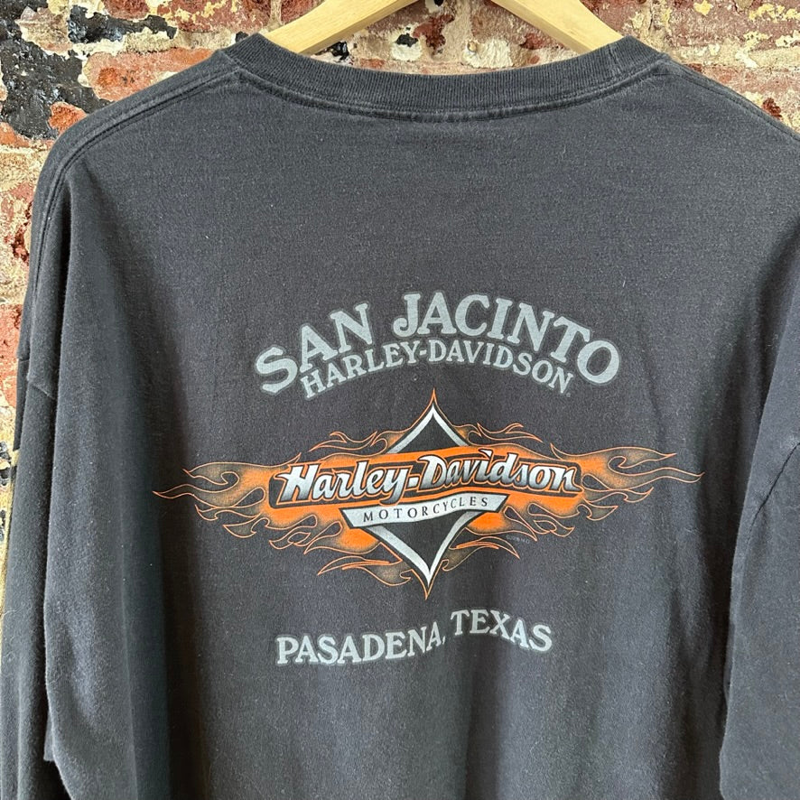 Harley Davidson T-Shirt Mens XL Long Sleeve Rare Skelton Bones