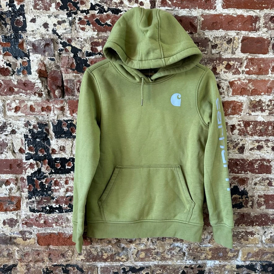 Carhartt Womens Small Green Hoodie Casual Sleeve Spellout midweight