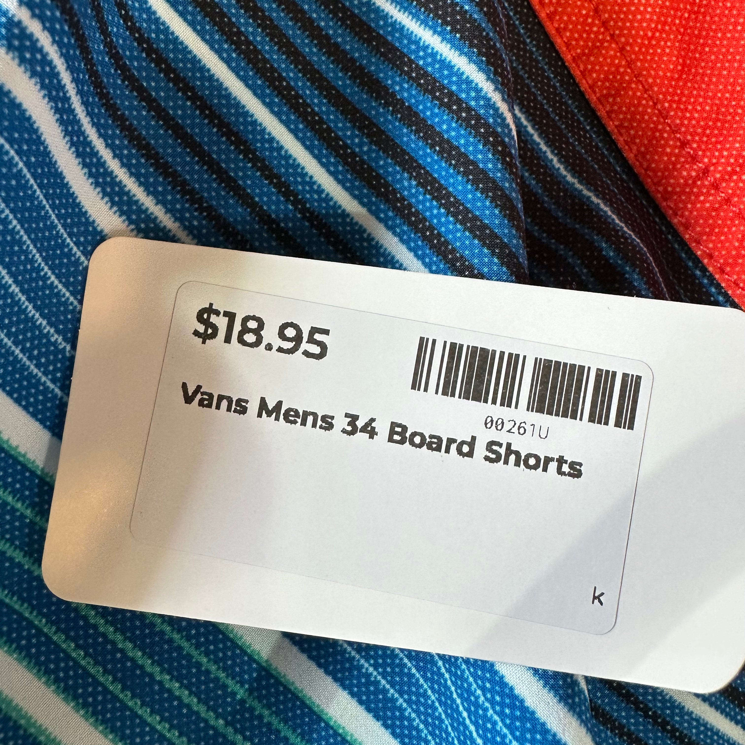 Vans Swim Trunks Board Shorts Size 34 Red Blue Striped Beach Lake 9" inseam