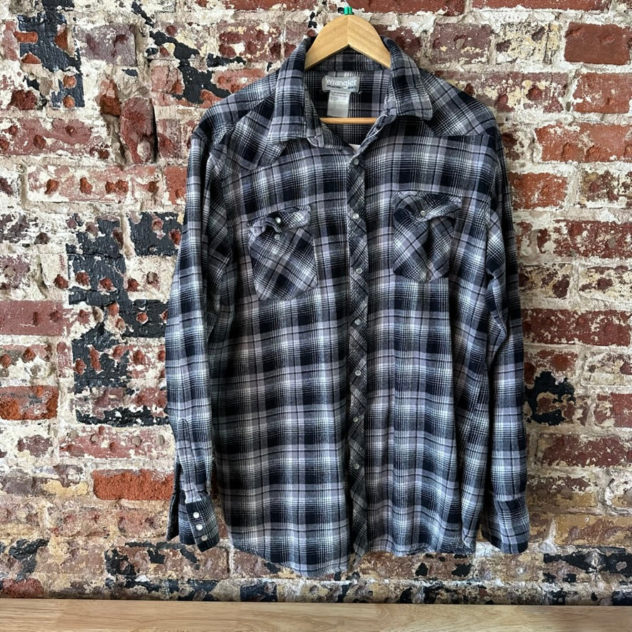 Wrangler Wrancher Flannel Shirt Mens XLT Pearl Snap Button Long Sleeve Plaid