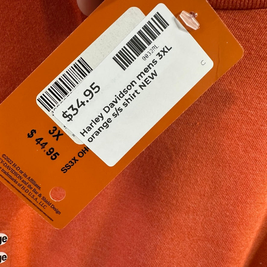 Harley Davidson Men's 3XL Short Sleeve Orange T-Shirt NEW