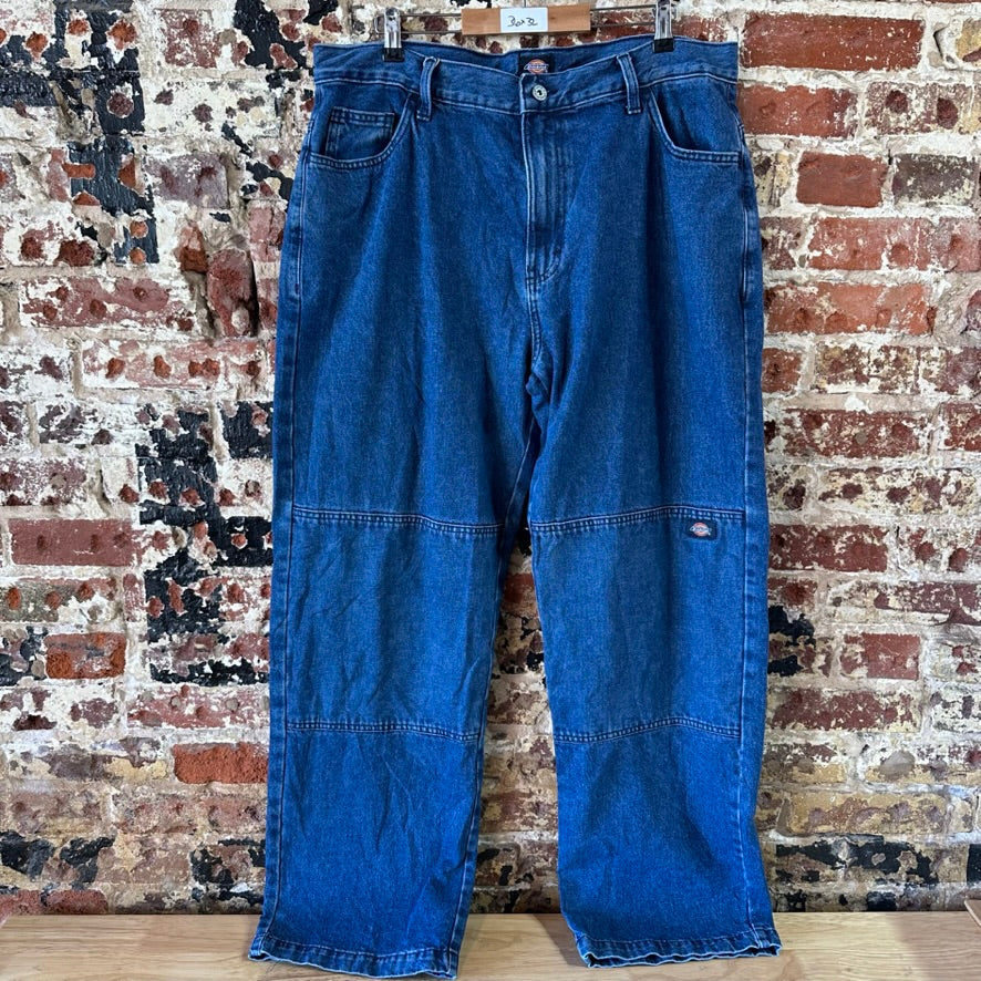 Dickies Mens Double Knee Blue Denim Jeans Utility Pants Grunge Work 36x32