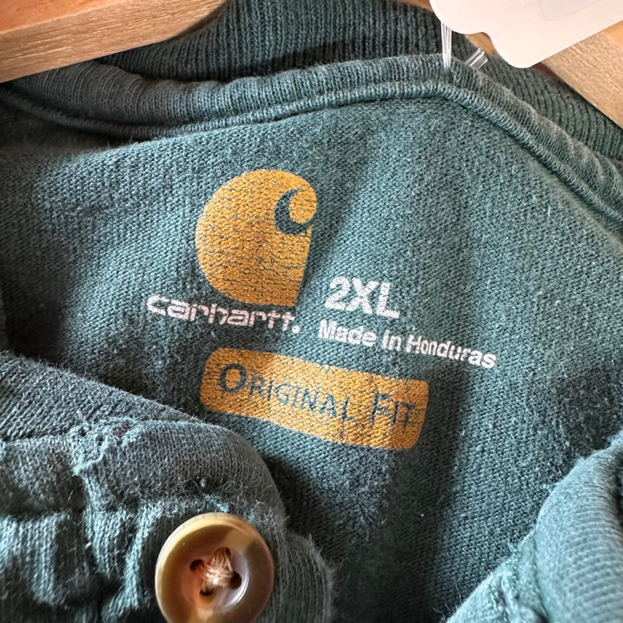Carhartt Men's 2XL Short Sleeve T Shirt Henley Logo Pocket T Green