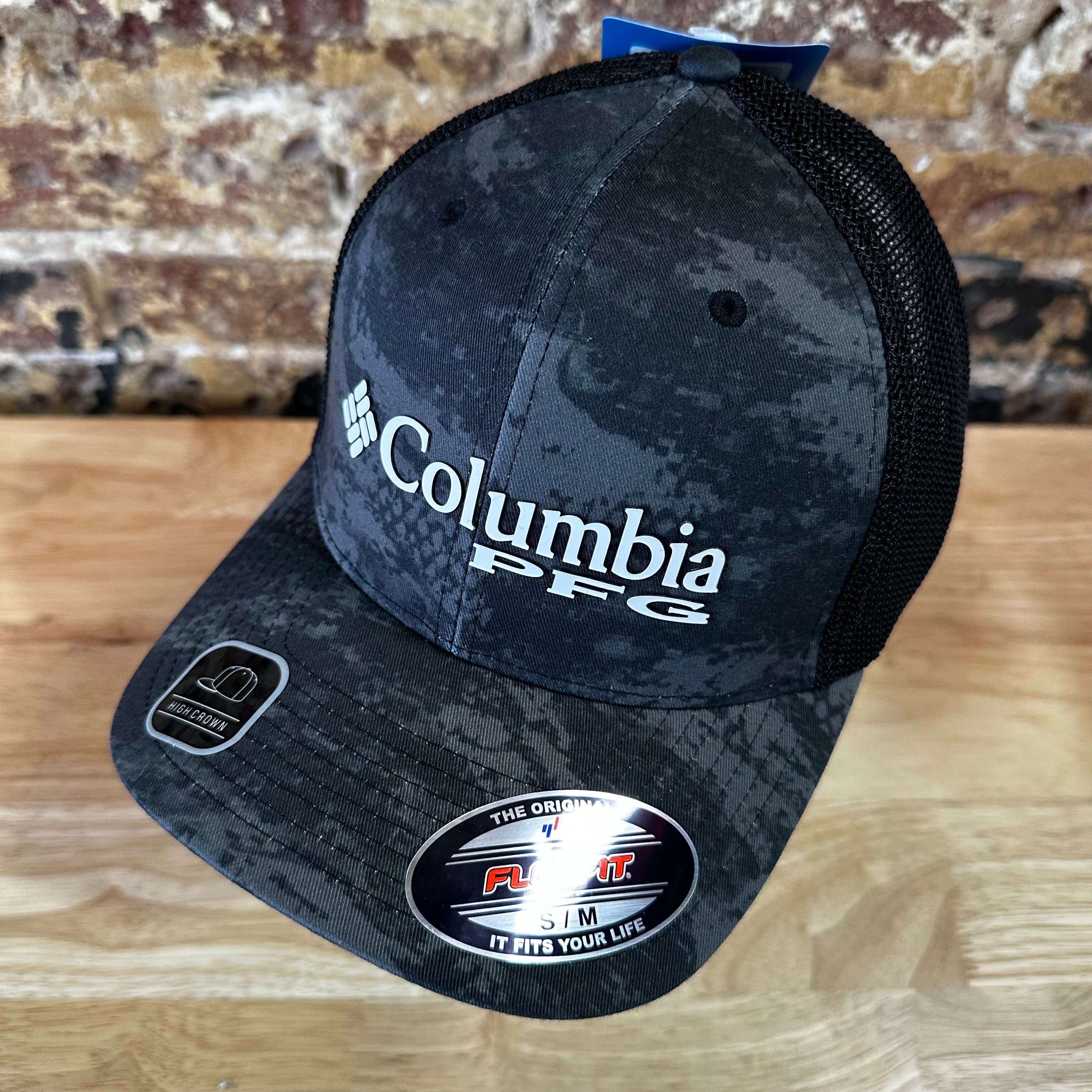 Columbia PFG Hat S/S Black Gray Camo Mesh back Logo NWT