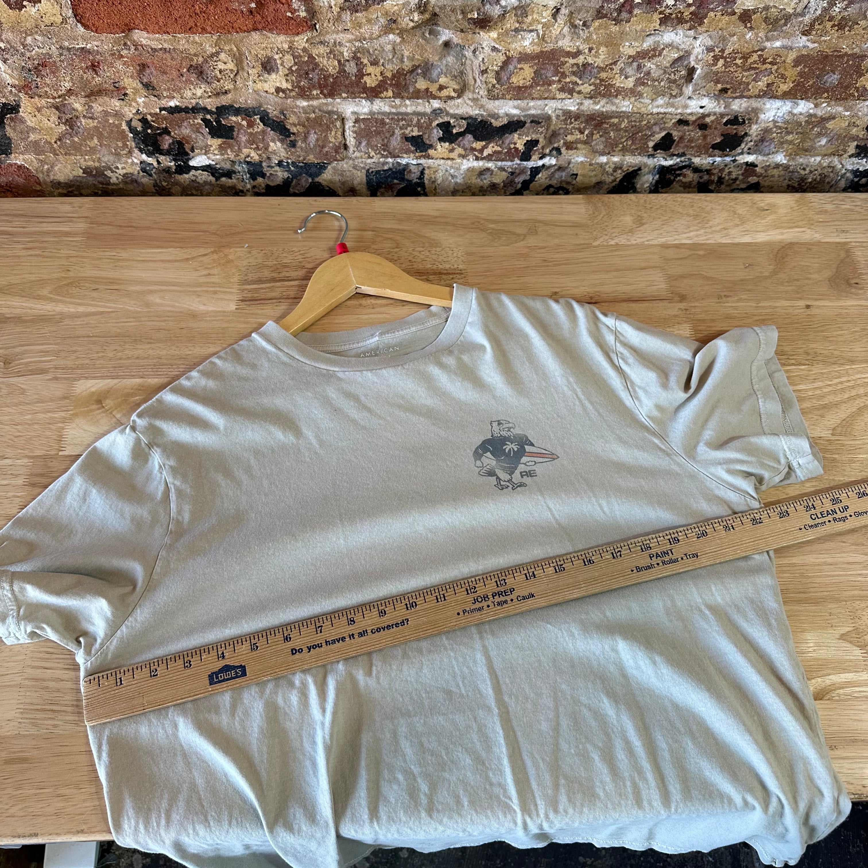 American Eagle Mens Large Live in T-Shirt Tan Super Soft S/S Hawaiian