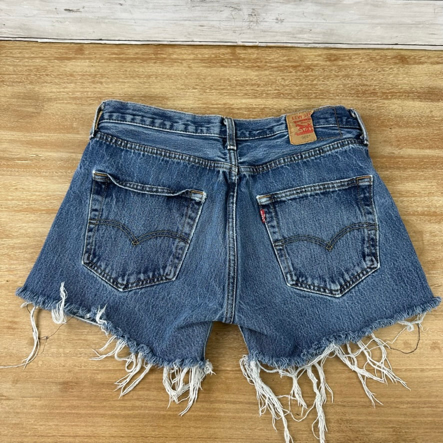 Levi's Cut Off Denim Blue Jean Shorts Womens 32 Distressed - 30x4.5"