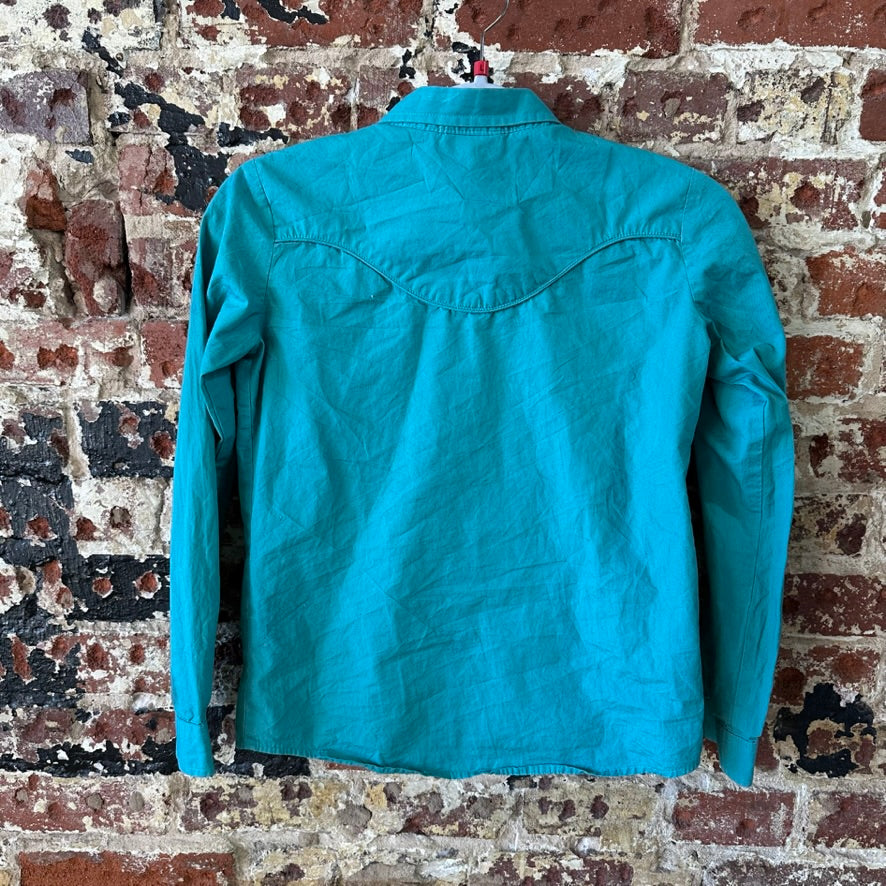 Wrangler Girls Shirt Size Large Western Pearl Snap Long Sleeve Teal