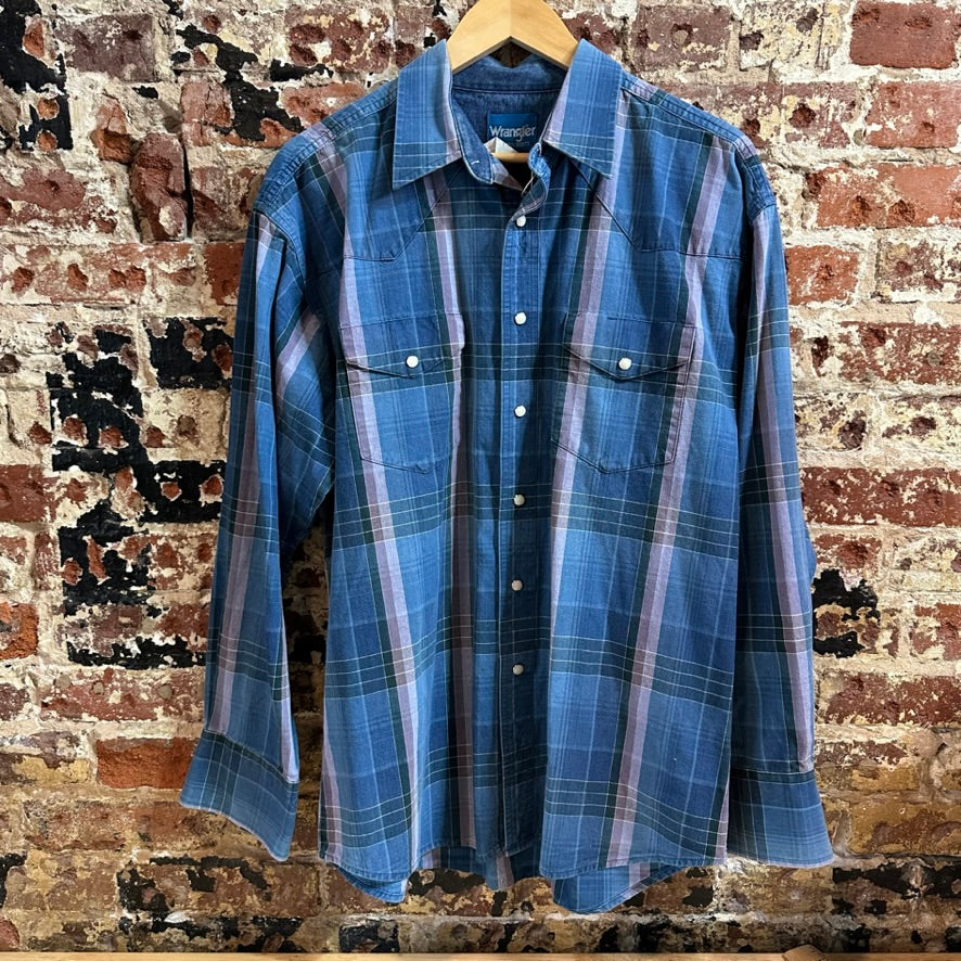 VTG Wrangler Men's Large Blue Western Shirt