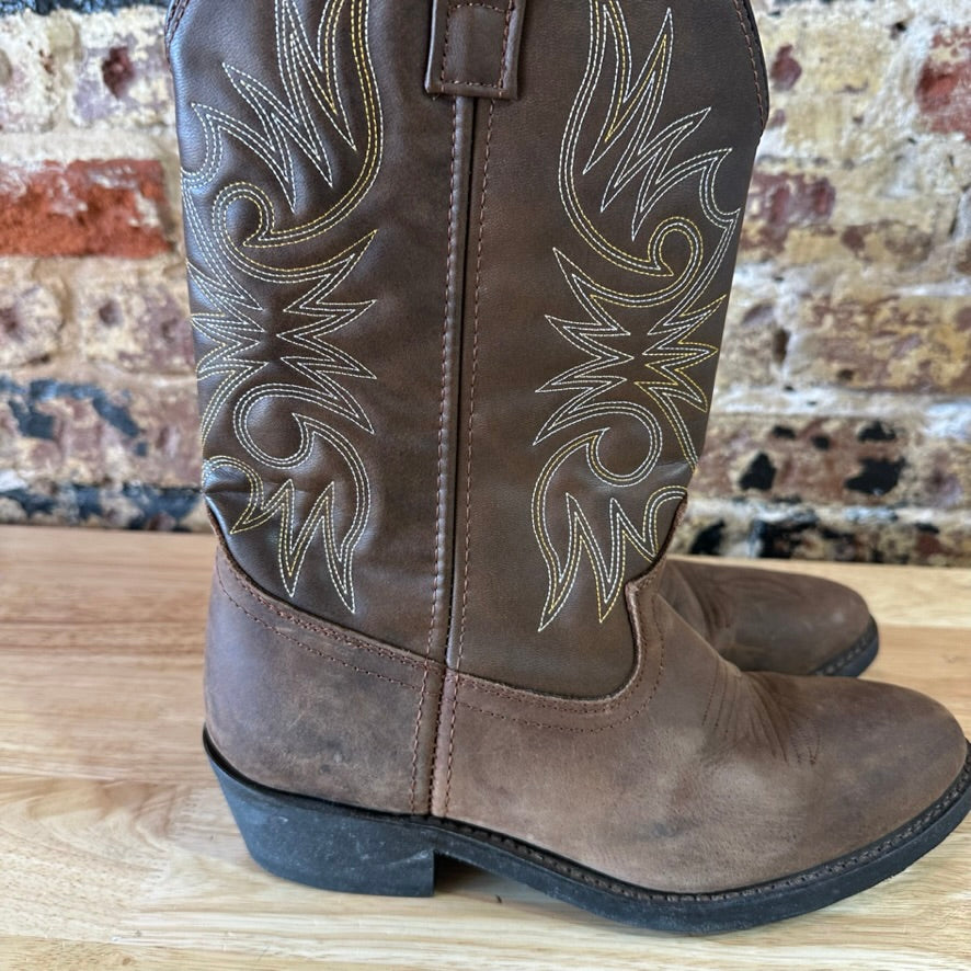 Laredo 4242 Lea Vamp Fox Brown Pull On Western Cowboy Boots Mens 8D