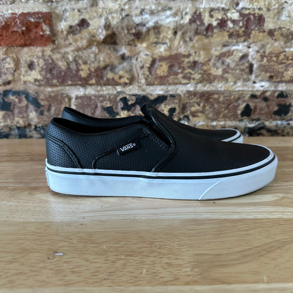 VANS Off The Wall Perf Leather Asher Black Slip On Skate Shoes Womens 7