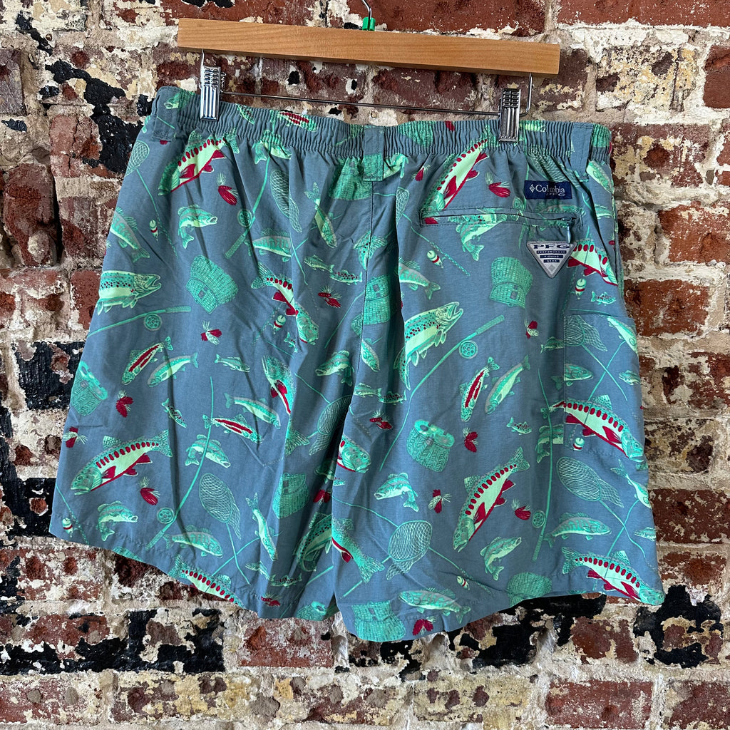 Columbia PFG Swim Mens XL Green Fishing Shorts 5.5 Inch Inseam Fish