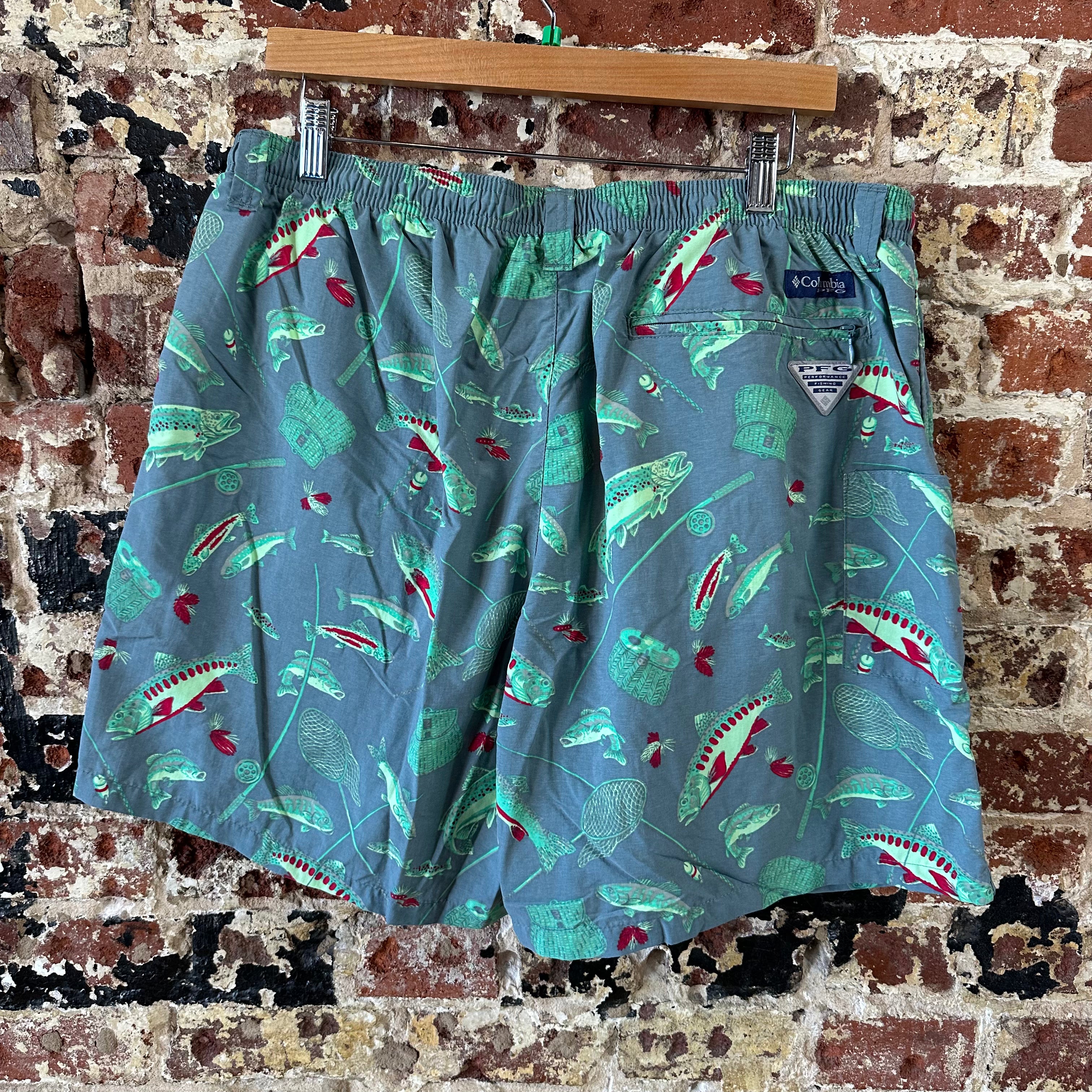Columbia PFG Swim Mens XL Green Fishing Shorts 5.5 Inch Inseam Fish
