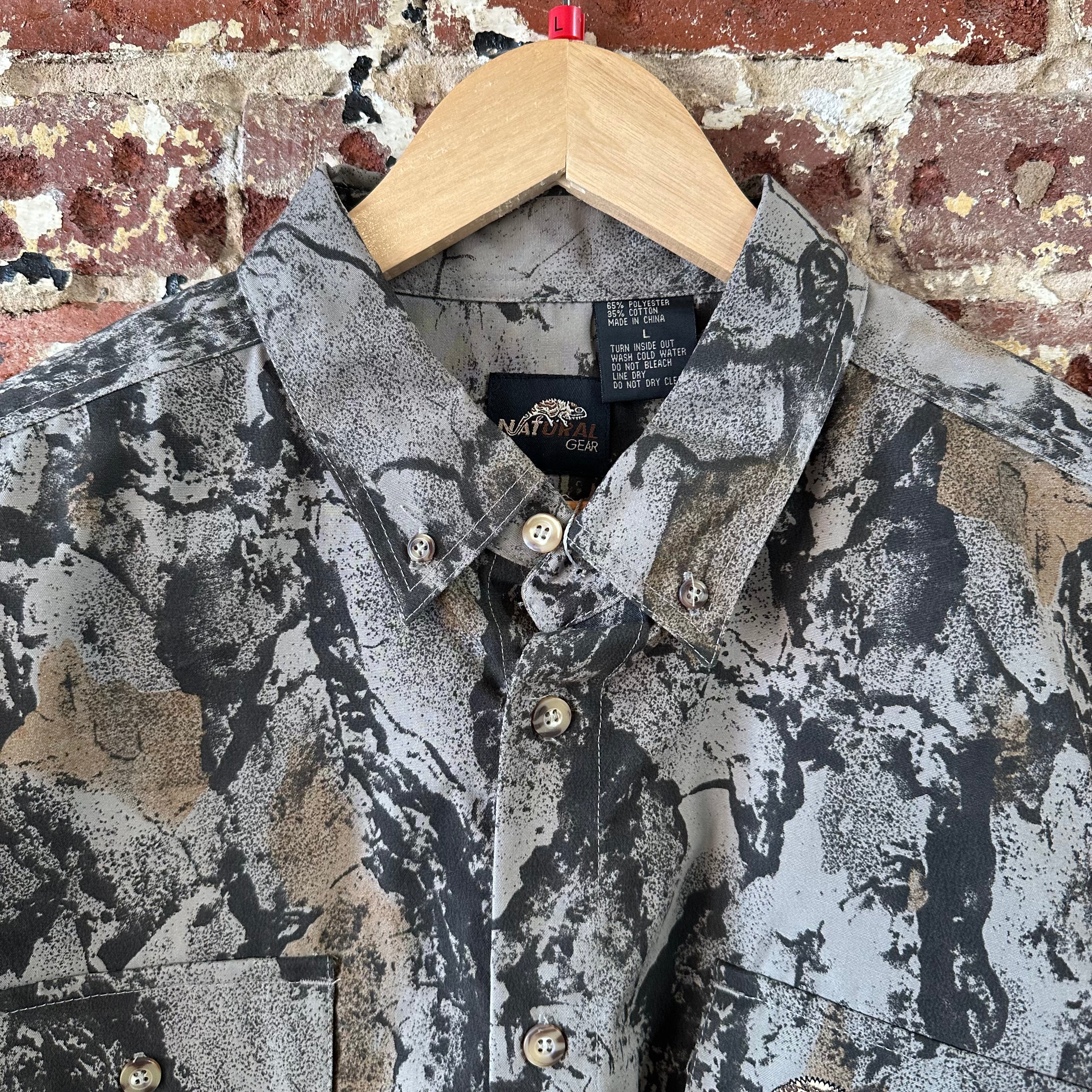 Natural Gear Shirt Men Large Brown Green Camo Hunting Button Up Short Sleeve NEW