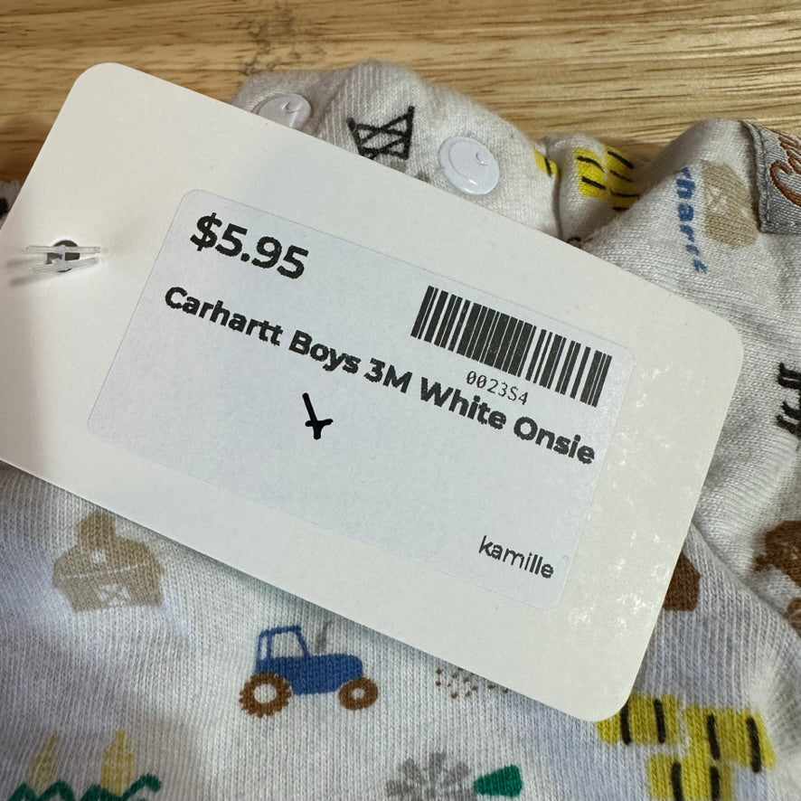 Carhartt Short Sleeve White Bodysuit one piece Cotton Boys 3M Trucks