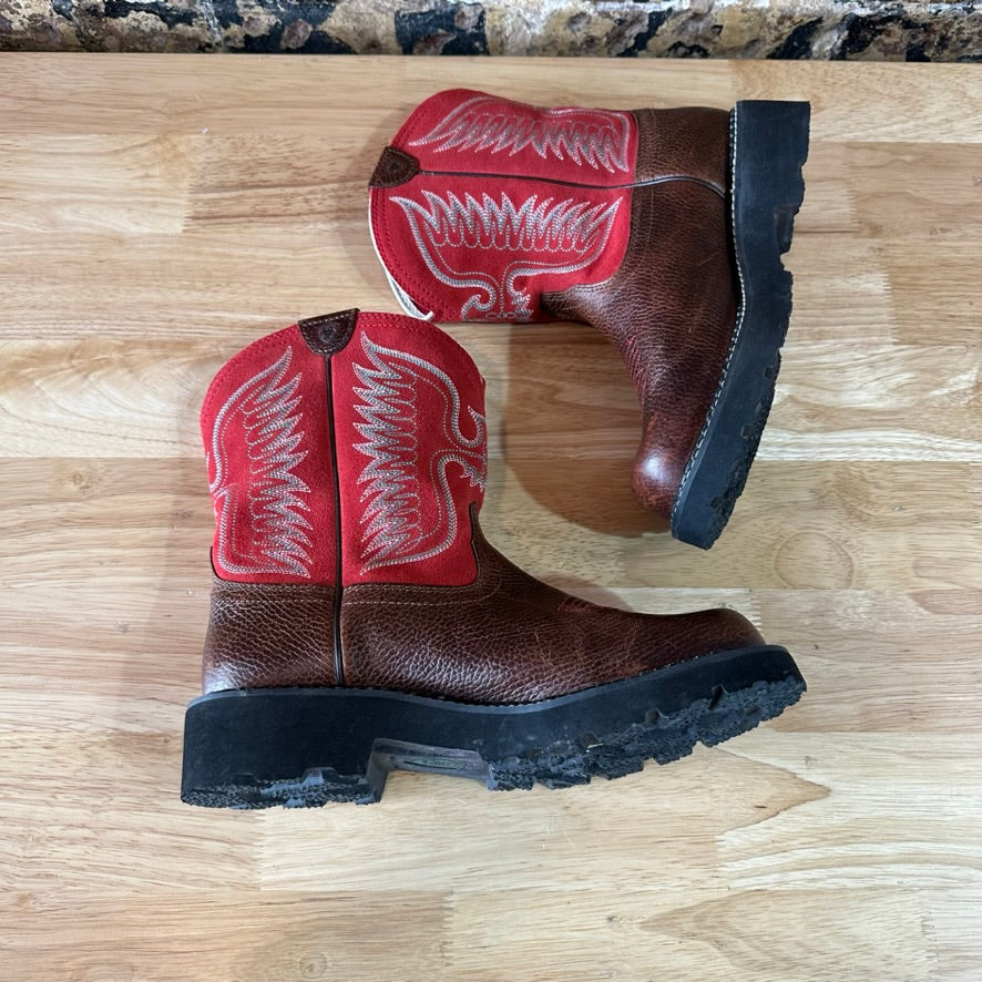 Women's Ariat Cowboy Boots Style 10010924 Brown Red Uppers Blue Stitch Size 10 B