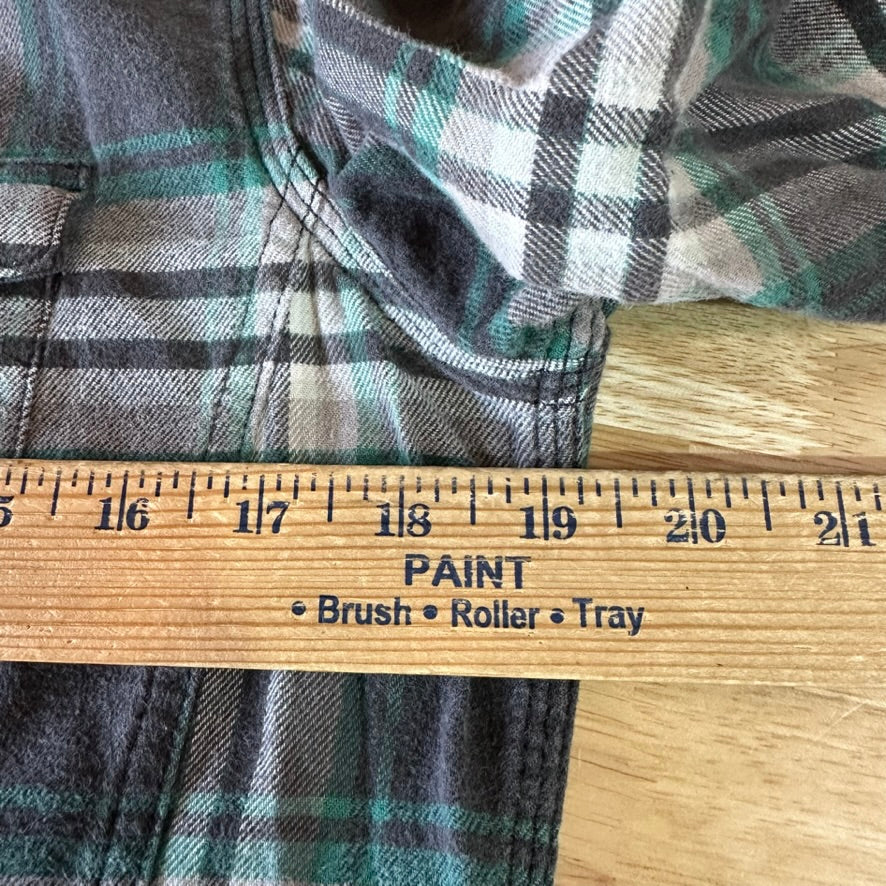Carhartt Womens Small Button Up Flannel Shirt Gray Green Plaid long sleeve
