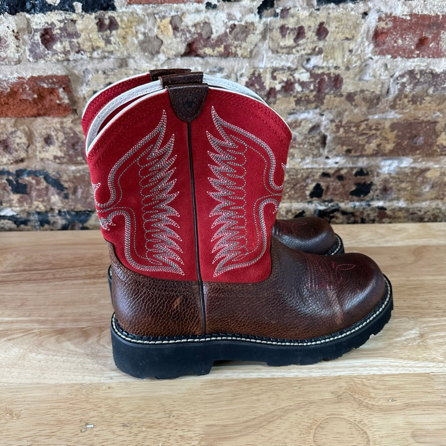 Women's Ariat Cowboy Boots Style 10010924 Brown Red Uppers Blue Stitch Size 10 B