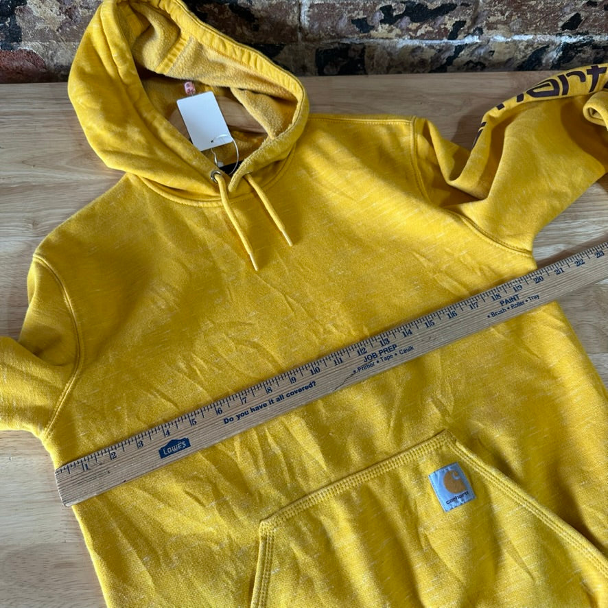 Carhartt Men's Small Sleeve Logo Hoodie Loose Fit Workwear Yellow K288