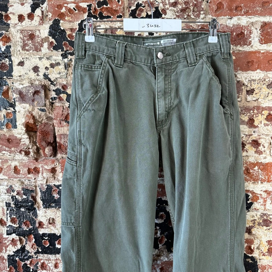 Carhartt Relaxed Fit Pants green rugged canvas work Mens 31x32 MOS